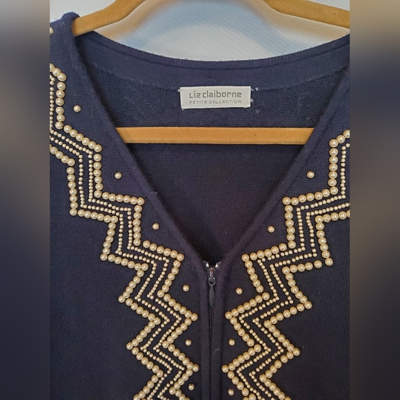 Liz Claiborne Navy Pearl zip up cardigan - Picture 14 of 16